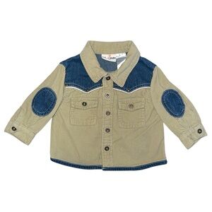B.T. Kids Vintage Tan Button Down Long Sleeve Corduroy and Denim Shirt Jacket